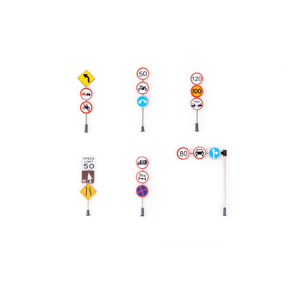 6 sztuk/zestaw 1:87 1:100 1:150 Skala HO Znaki Drogowe Uliczne Do Dekoracji Tortów Lub Do Budowy Modeli i Akcesoriów