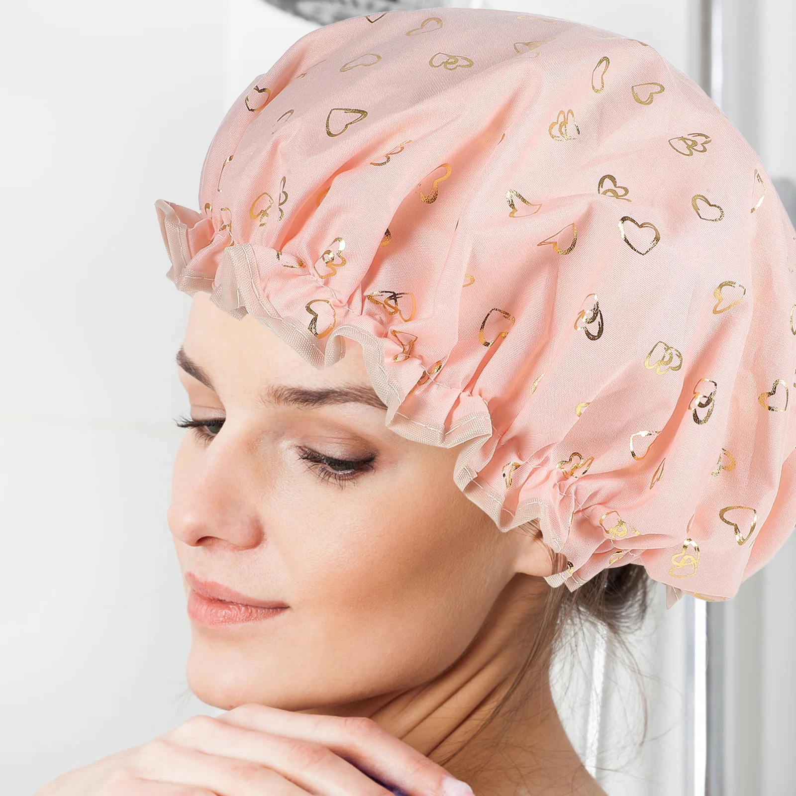 

2Pcs Waterproof Shower Caps Elastic Double Layer Bathing Hair Cover Reusable Washable Hair Caps for Women Spa Makeup Travel