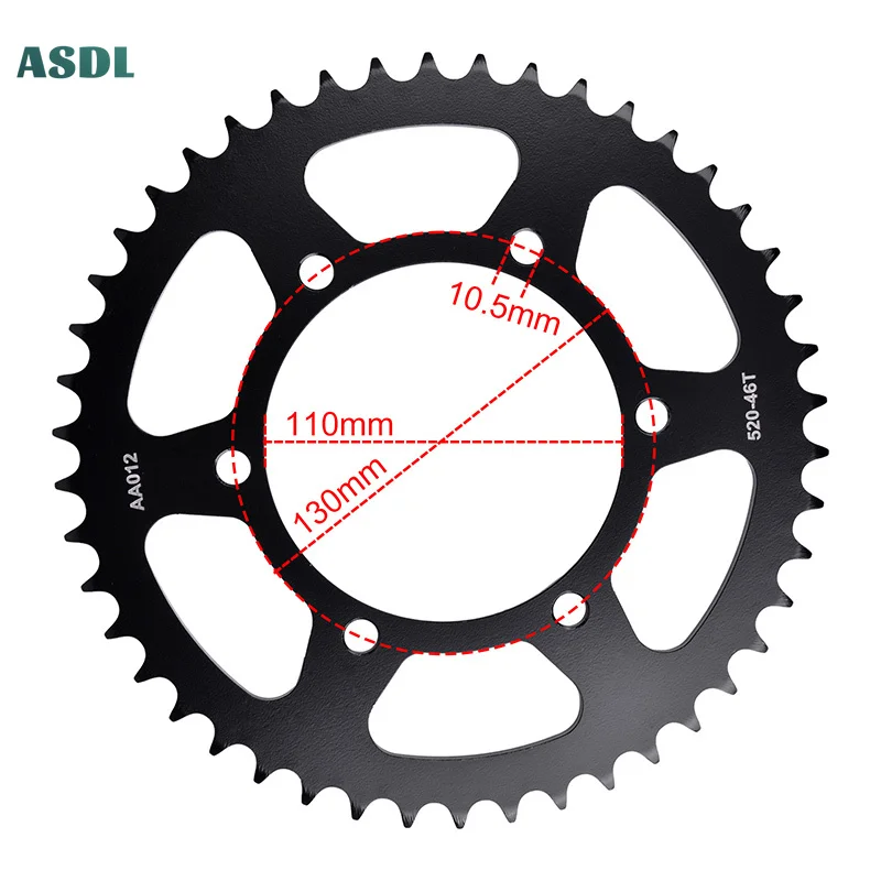 

520 46T Motorcycle Rear Sprocket Gear Chain For Kawasaki EX250 F2-F19 EX250R J8F GPX250 ZZR250 KLE300 CKF CLFA Versys-X 17-2024