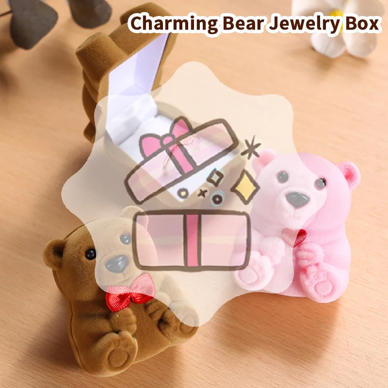 

Charming Teddy Bear Jewelry Box, Ring Organizer, Suitable For Storing Rings, Earrings And Other Jewelry, Exquisite Jewelry Box