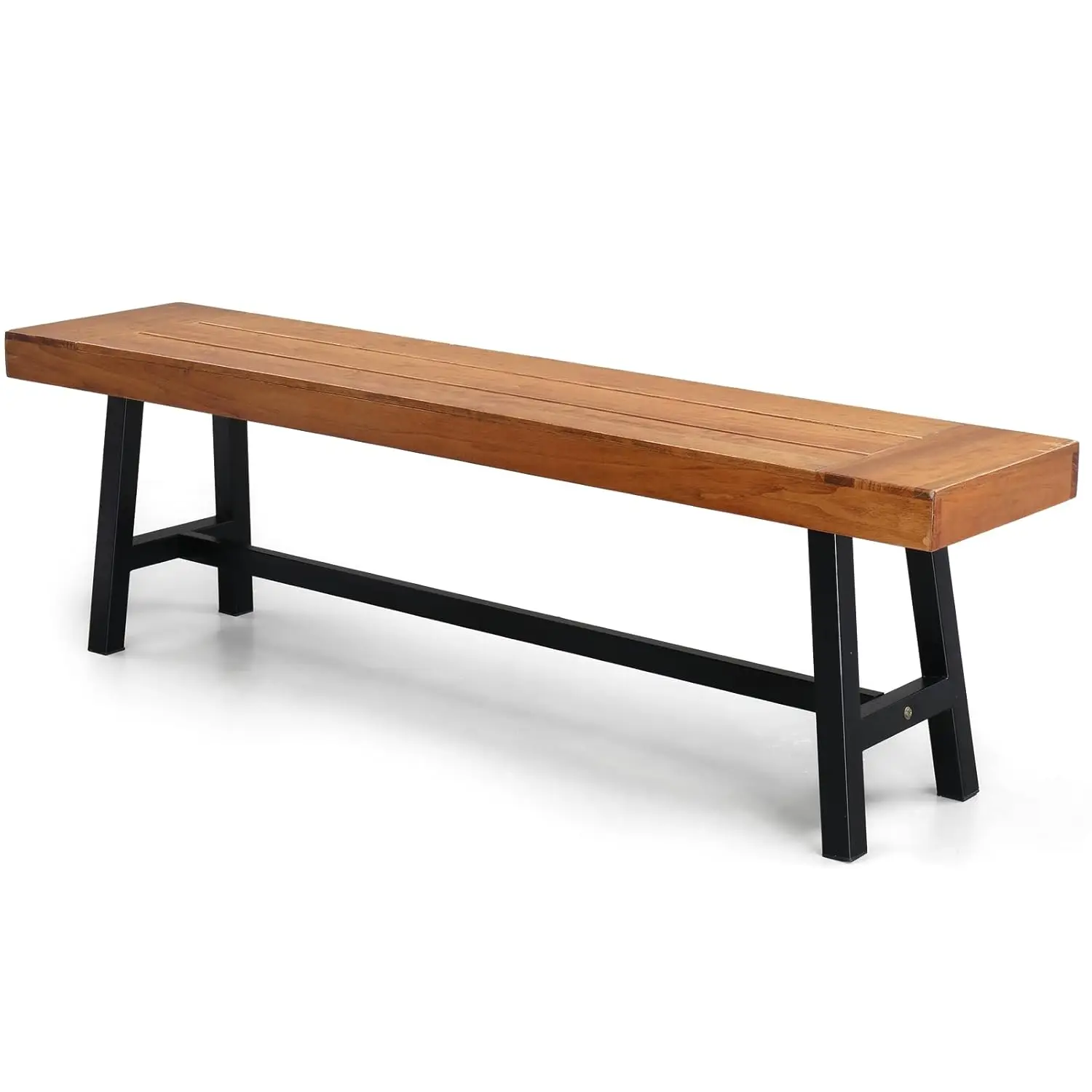 

Rustic Wood Dining Bench Metal Legs Indoor Outdoor Yard Garden 63in, Customized