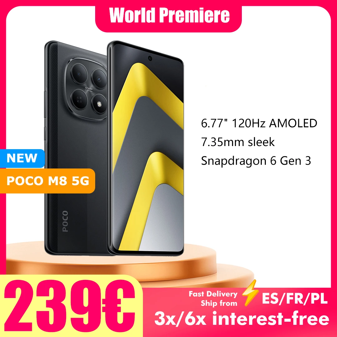 POCO M8 5G 8GB 256GB 512GB NFC Smartphone Qualcomm Snapdragon 6 Gen 3 5520mAh batterie 50MP caméra