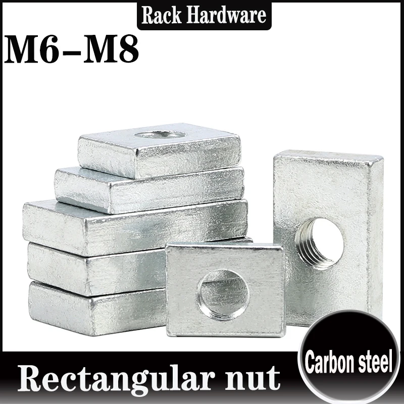 M6 M8 Square Nut, Zinc Plated Carbon Steel Rectangular Slider Block Nut for Aluminum Profile T-Slot