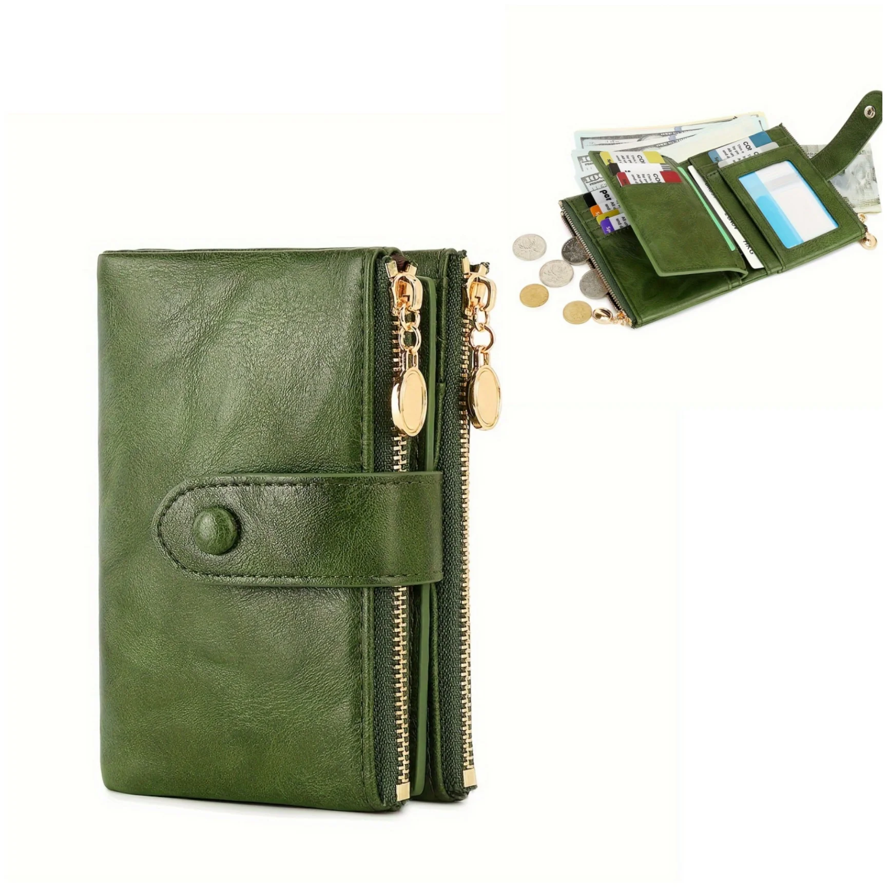 

Women's Wallet Double Zipper Tee ort Sle Money Clip Retro Multi-Card ort Oil Wax Leather Functional Pouches Hand...