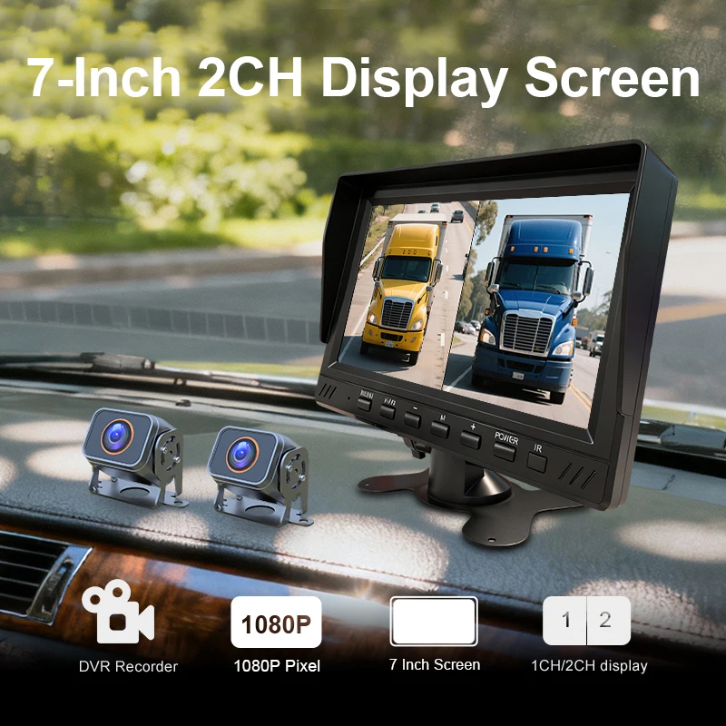 

1CH/2CH Screen 7 Inch Truck Monitor with 2PCS 1080P Cameras DVR Recording Front Rear View Camera Monitoring System for Bus