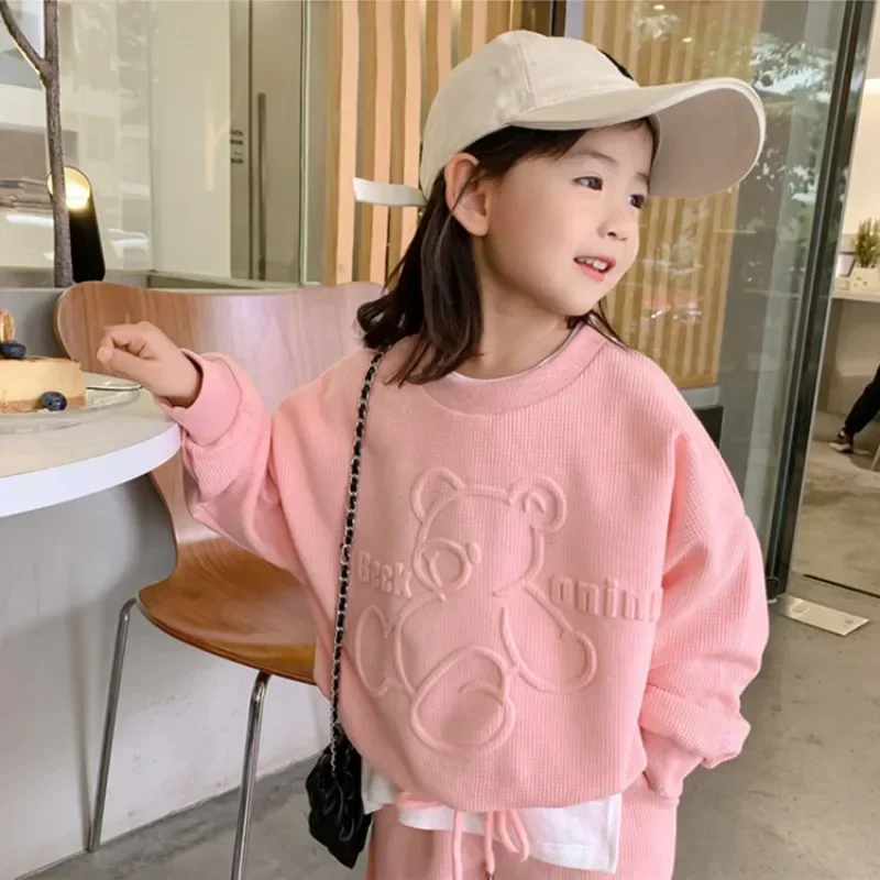 2023 Autumn Baby Girl Clothes Set Cartoon Bear Pullover Top and Pants 2 Pieces Set Children Girls Sweatshirt Outfits Tracksuit