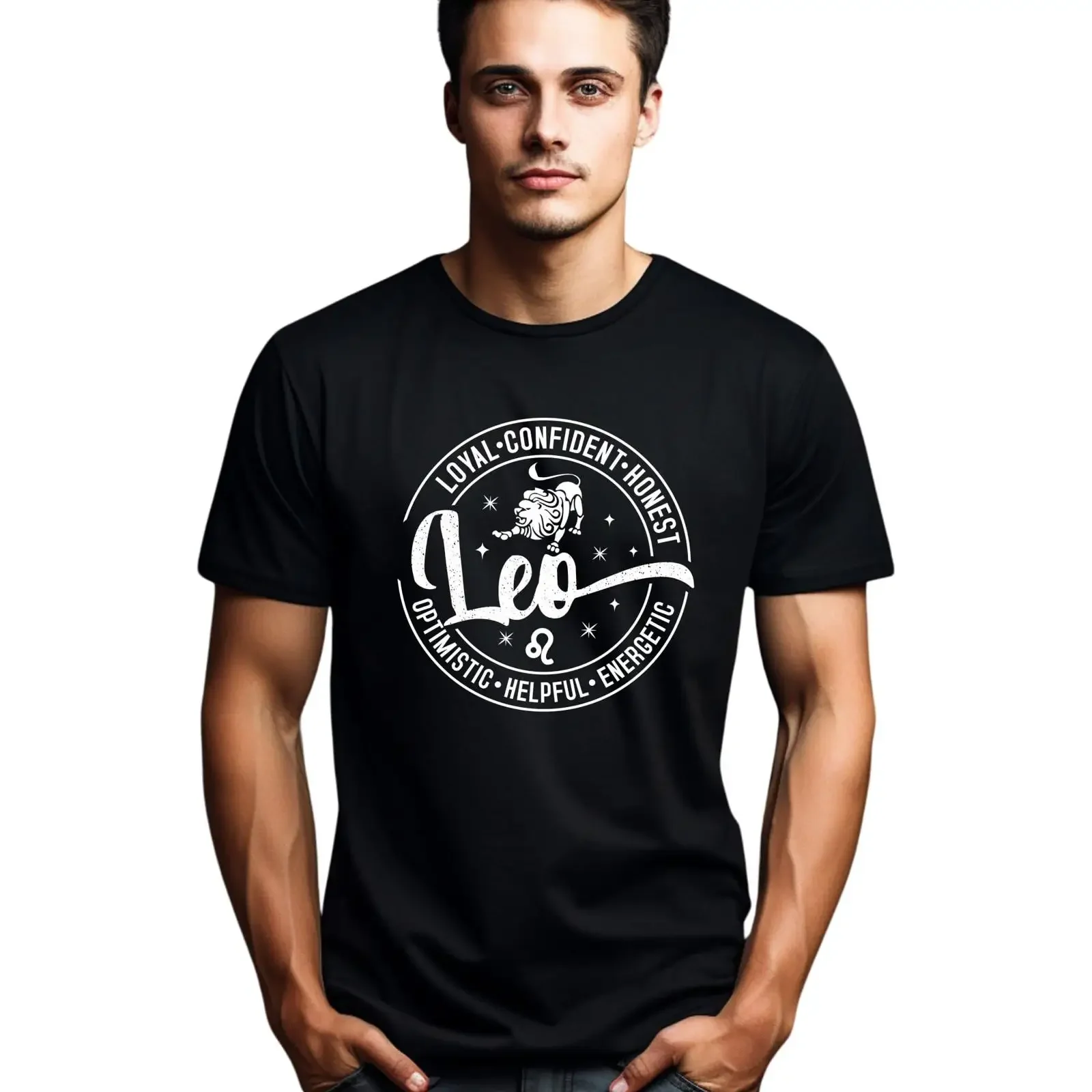 Seek Buy Love T-shirt Zodiaque Lion Noir Astrologie Fidèle Honnête Confiant Optimiste Serviable Énergique vintage Délavé Doux