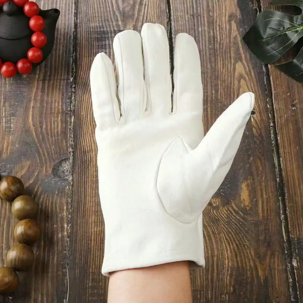 White Suede Polishing Gloves For Jewelry Artisan Craft Hand Protection Breathable Fabric For Collectibles Maintenance
