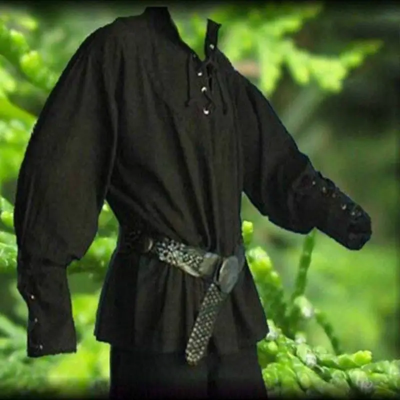 Camisa medieval clássica masculina, renascentista, parte superior do senhorio, fantasia cosplay, multi top