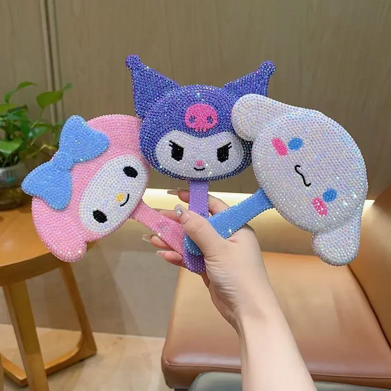 

Hello Kitty Kuromi My Melody Full Diamond DIY Mirror Sanrio Handheld Makeup Mirror Comb Mirror Birthday Gift for Girl Accesorios