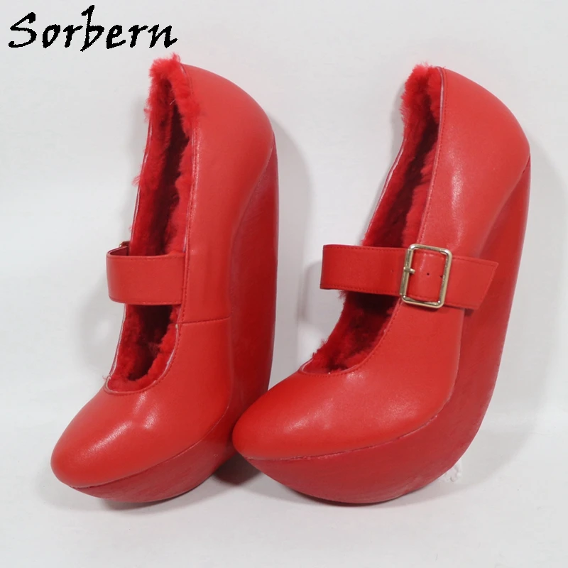 Sorbern Unisex Red Matte Women Pump Mary Jane Round High Heels Shoes Special Style Custom Color