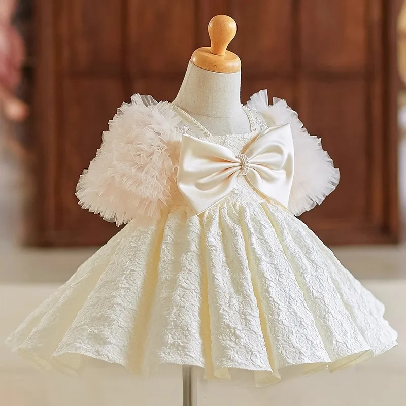 Girls Elegant Host Piano Performance Princess Ball Gown Children Sweet Bow Design Birthday Wedding Dress g358