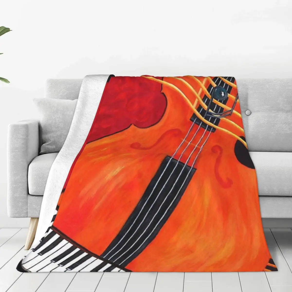 

Music Lovers Art. Keyboard, Cello, Bass, Floating Notes Blanket Sofa Bedroom Bed Home Office Nap Blanket Car Travel Picnic