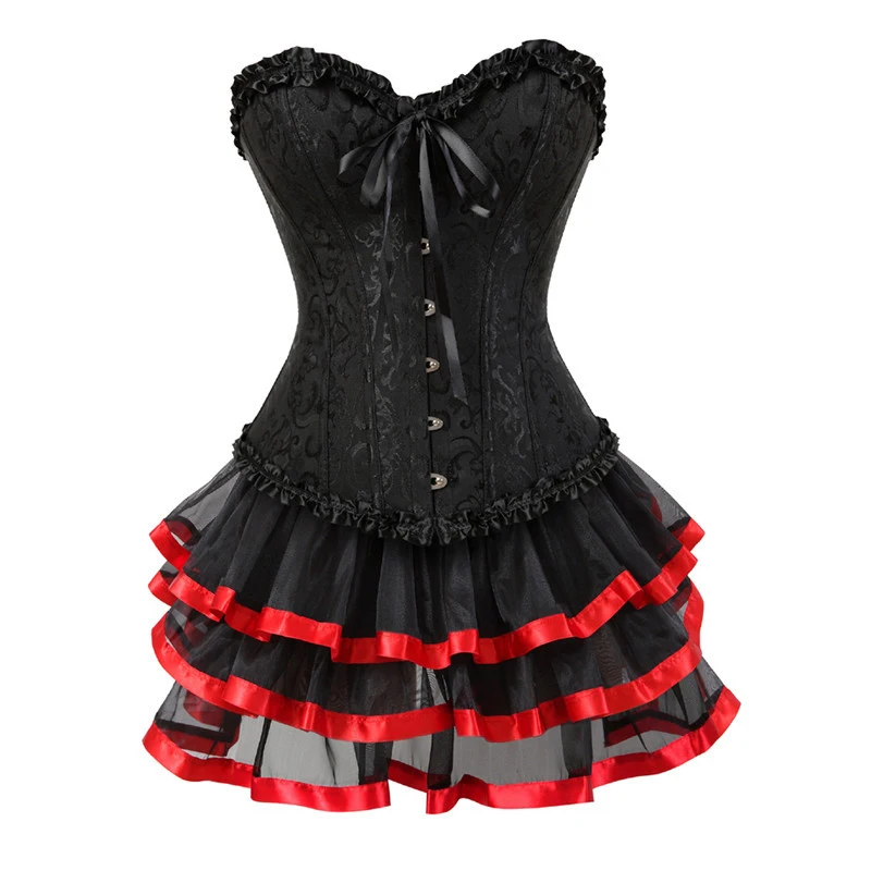 Sexy corsets for women costume overbust burlesque corset and skirt set tutu corselet victorian fashion gowns