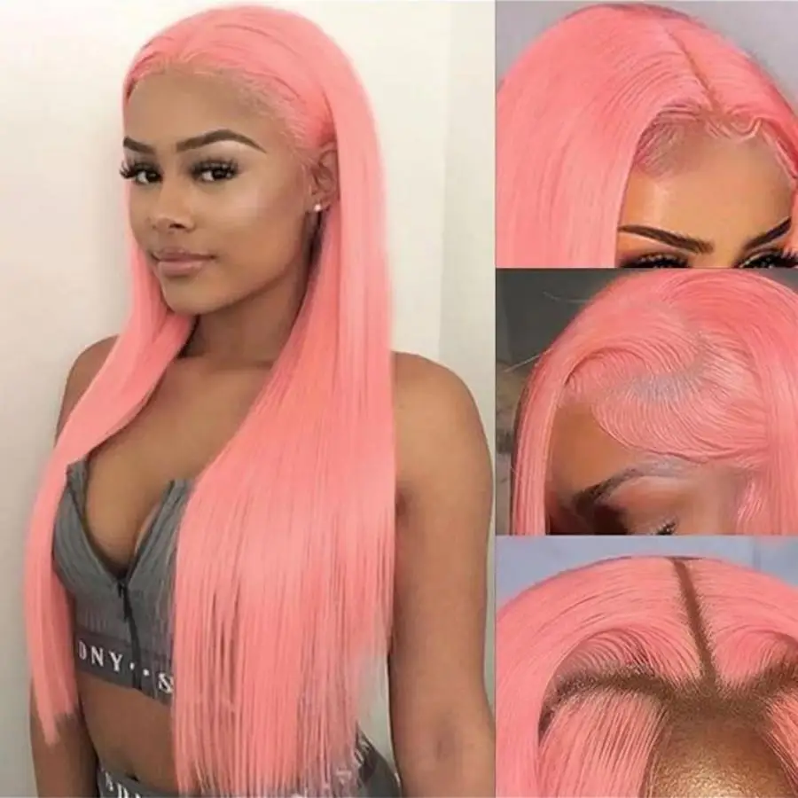 

13x4 Bone Straight Light Pink HD Lace Frontal Wig 13x6 Human Hair Wigs Red Colored Wig 30 Inch Brazilian Hair Wigs for Women