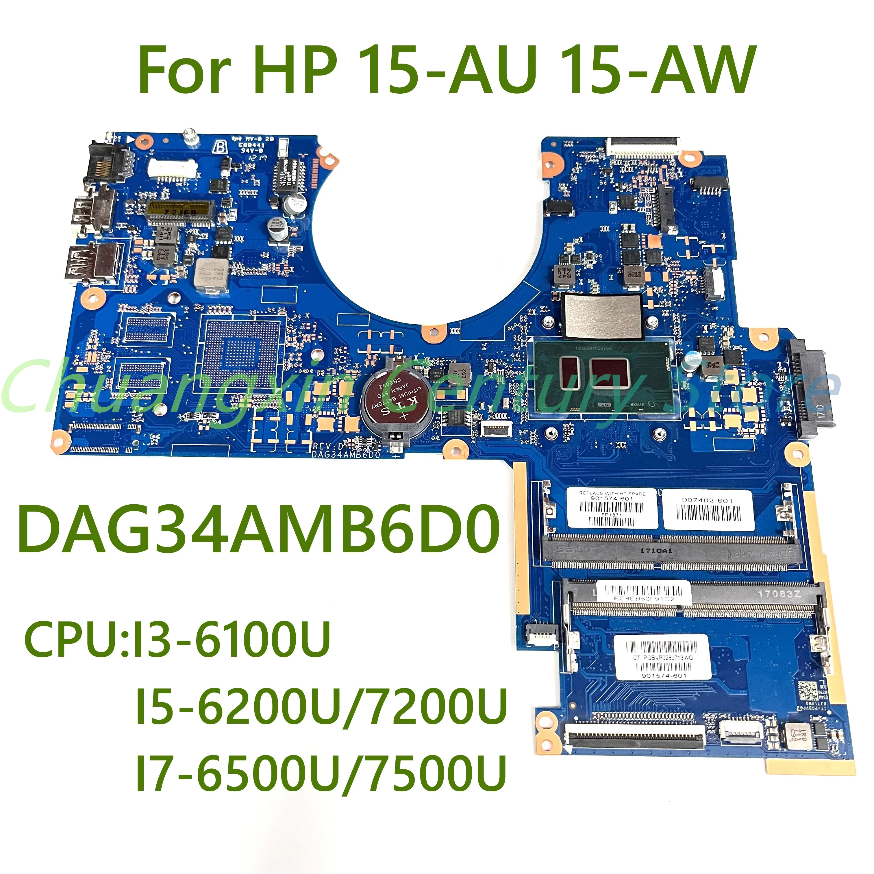 

For HP 15-AU 15-AW Laptop motherboard DAG34AMB6D0 with CPU: I3-6100U I5-6200U/7200U I7-6500U/7500U 100% Tested Fully Work