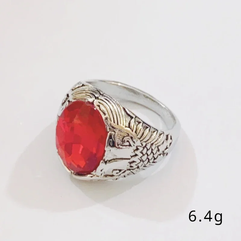 Retro Multi Cut large Gemstone Men's Domineering Ring, Exquisite Totem Carving Jewelry image 5