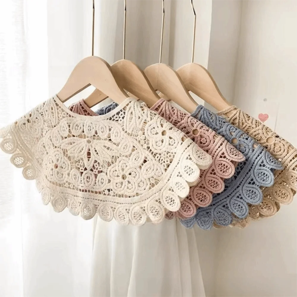 

Vintage Knitting Fake Collar Crochet Solid Color Detachable Collar Cotton Clothes Accessories Hollow Shawl Women Ladies