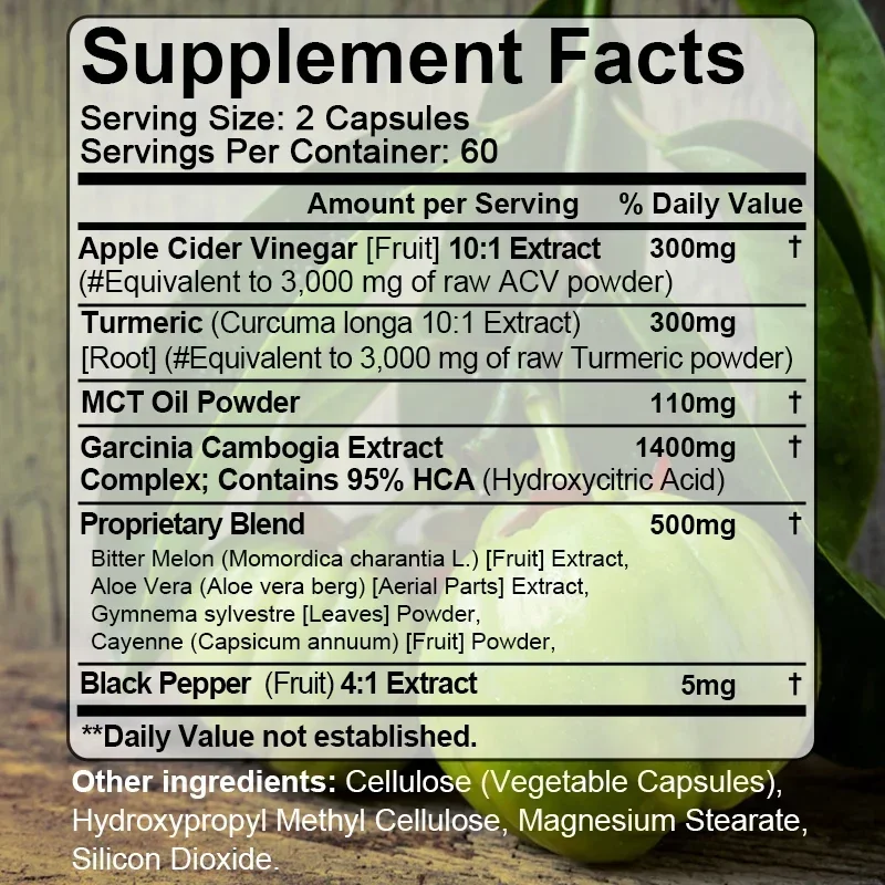 Garcinia Cambogia + ACV & MCT - Fast Appetite Suppressant - Fat Burner for Men and Women, Helps Cleanse, Detoxify and Metabolize