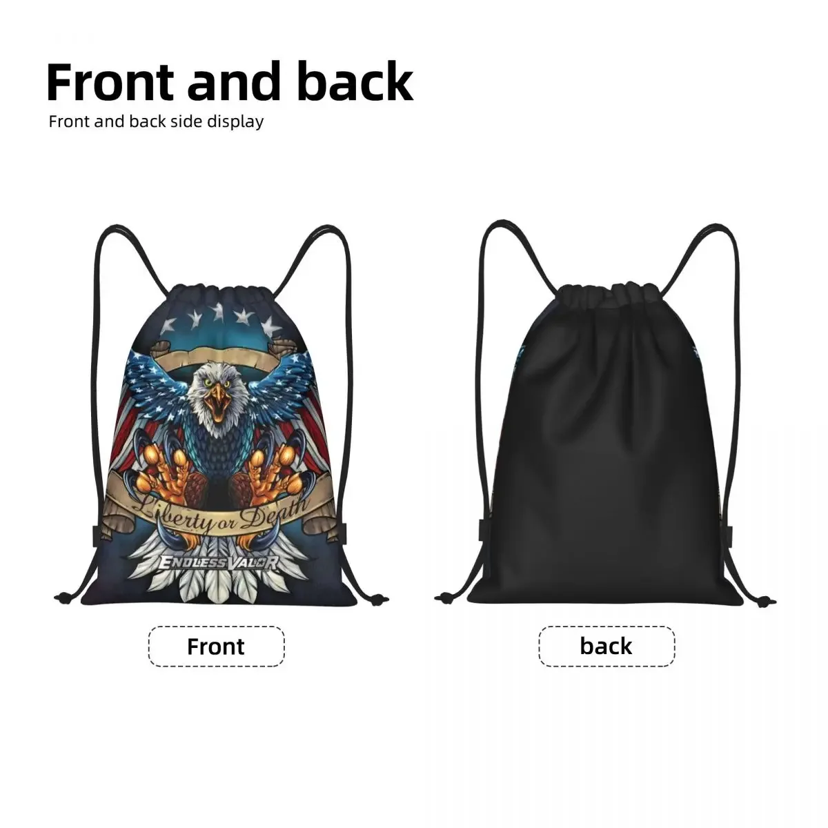 US Flag Wings Eagle Drawstring Backpack Sports Gym Bag for Men Women American Flag Shopping Sackpack