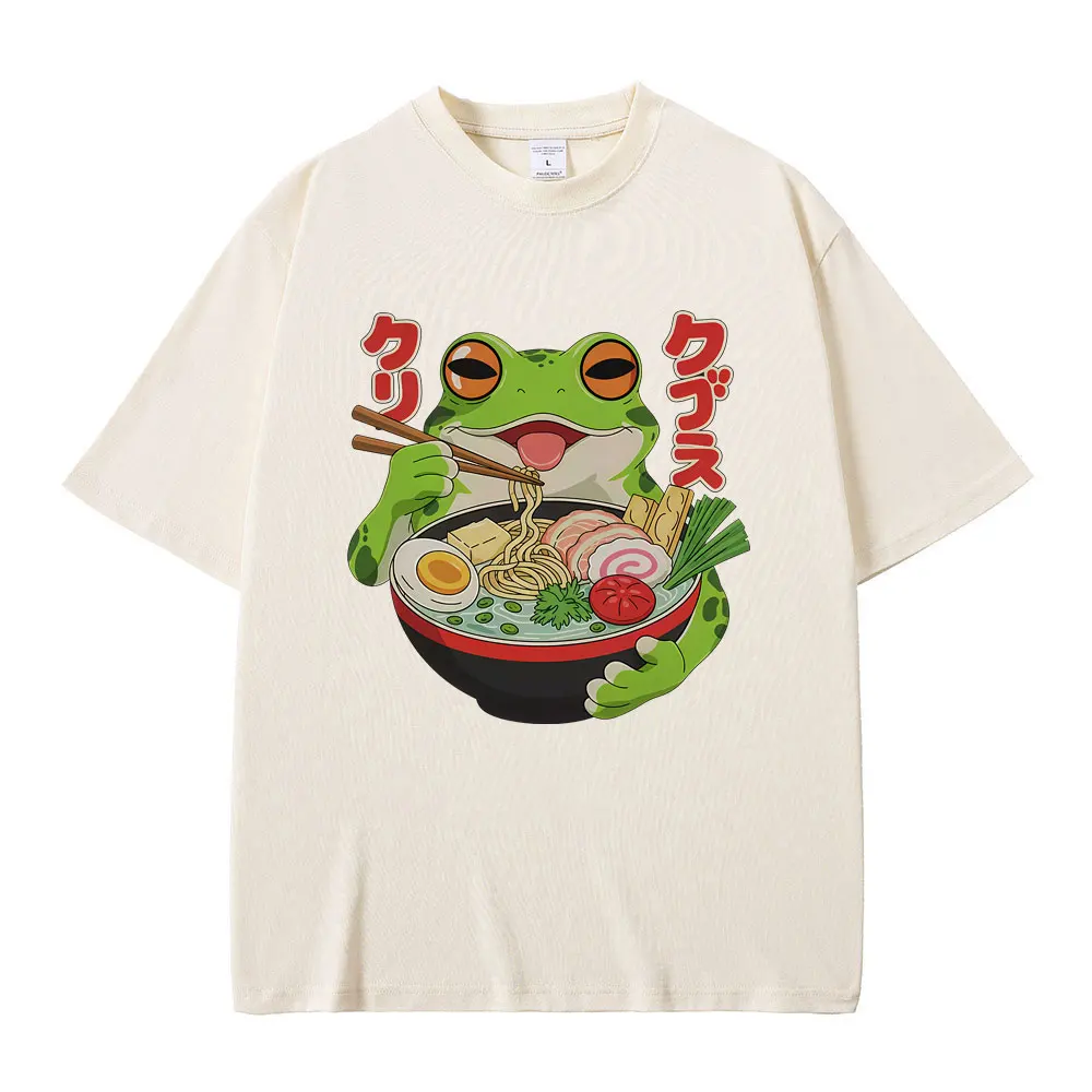 

Funny Frog Eat Ramen Meme Graphic T-shirt Men Women Vintage Japanese Style T Shirt Male Casual Pure Cotton Short Sleeve T-shirts