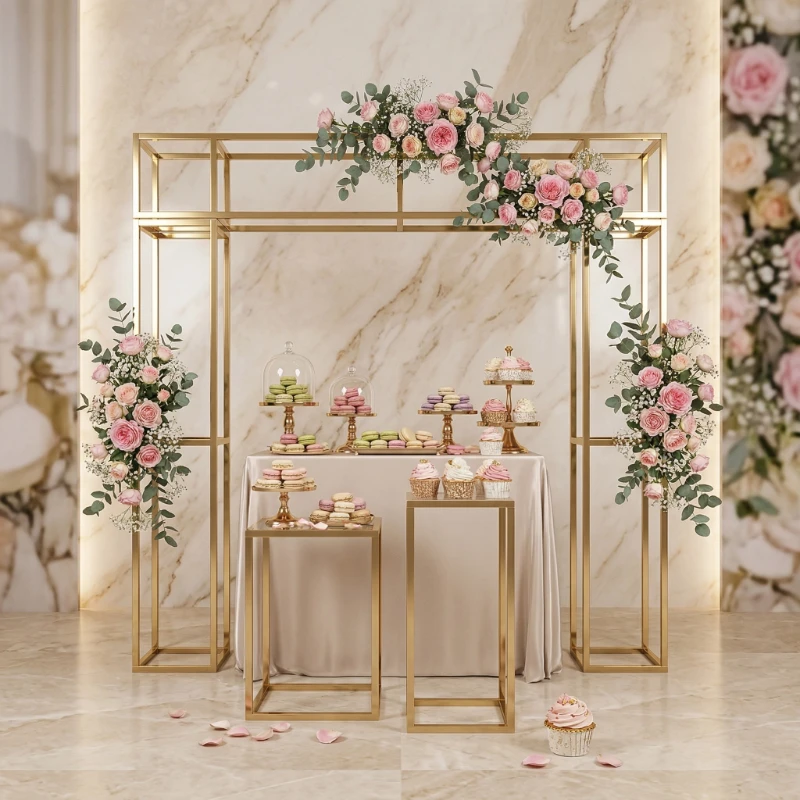 2pcs Luxury Wedding Decoration Square Backdrops Stand And Cake Buffet Gift Fruits Table Flower Arch Balloon Banner Display Rack