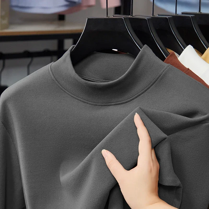 Men Half Turtleneck Long Sleeve Shirt Soft Fleece Lined Base Layer Slim Fit Warm Top Autumn Winter Daily Casual Male Underwear