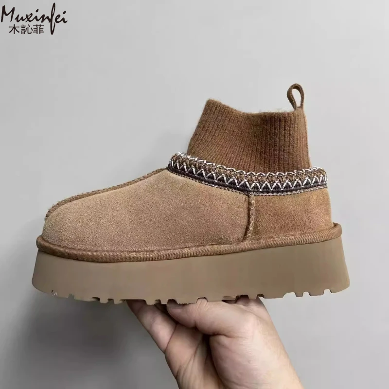 

Women's velvet socks with ethnic snow boots, winter new warm and casual thick soled cotton shoes, fashionable short boots