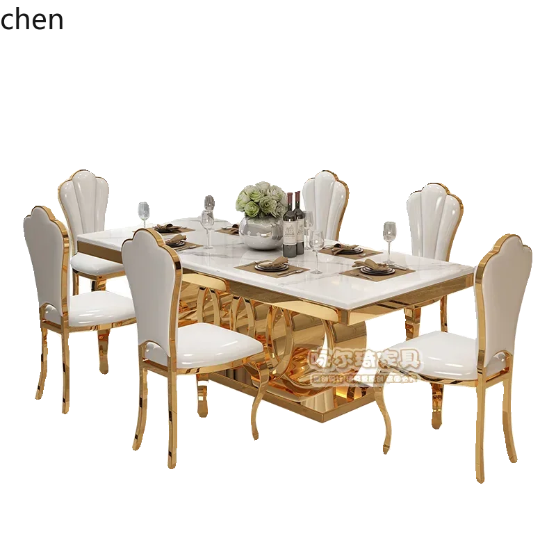 y8- marble dining table and chair combination lig luxury rectangular stainless steel villa high-end table