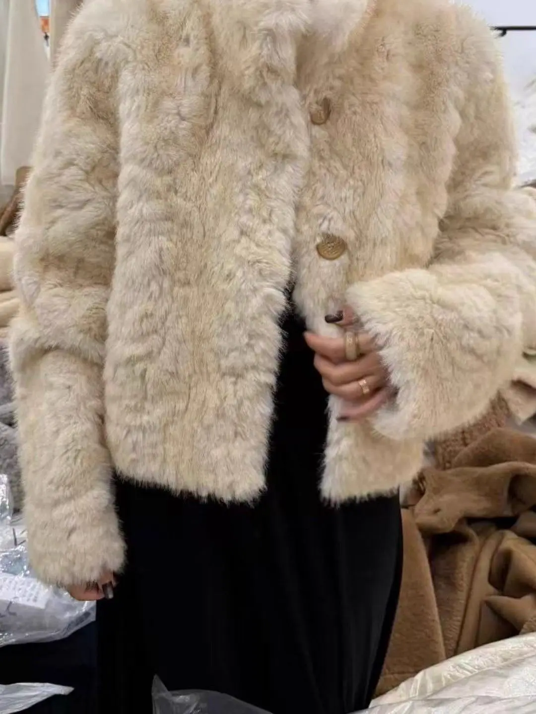 

Women's ort Stand Collar Faux Fur Jaet 2025 Winter Warm Versatile Inteated Hair And Leather Coat Cotton Clothes