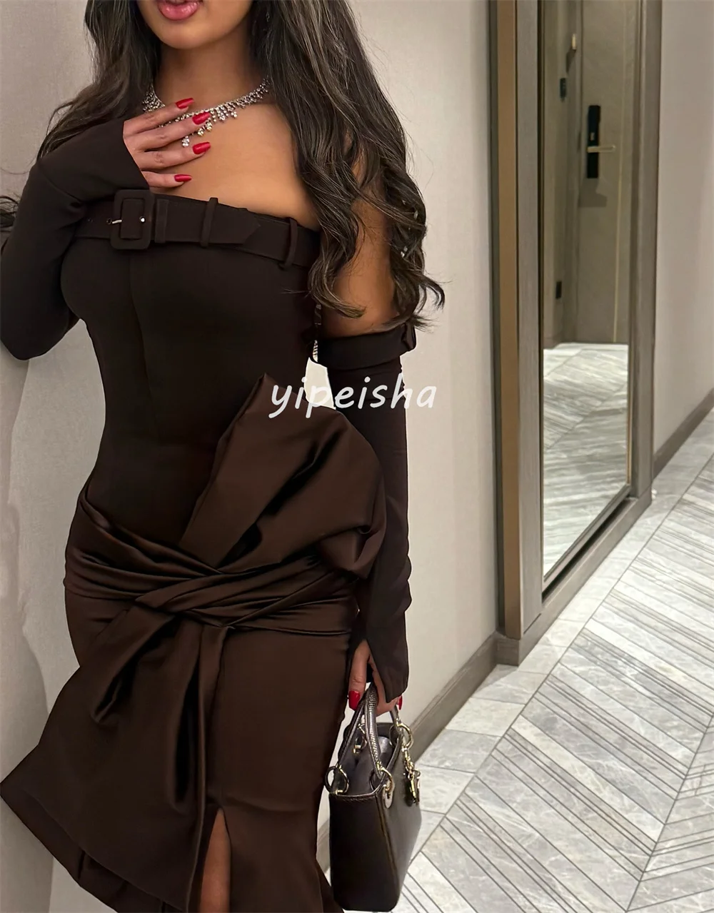 Vestidos largos sin tirantes de sirena con lazo y faja plisada de Jersey Sexy a la moda personalizados vestidos para ocasiones a medida tamaños disponibles formales