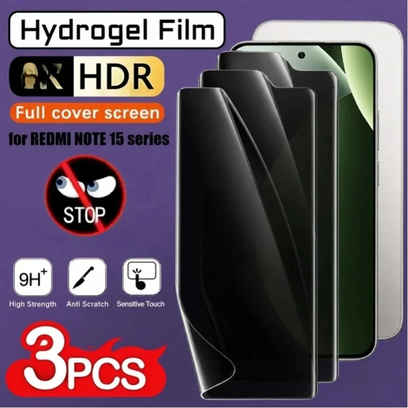 3 Stück Anti-Spionage Vollschutz-Hydrogel-Folie für Redmi Note 15 14 13 Pro Plus 12 11 10 Pro 14S 12S 11S Kratzfester Displayschutz