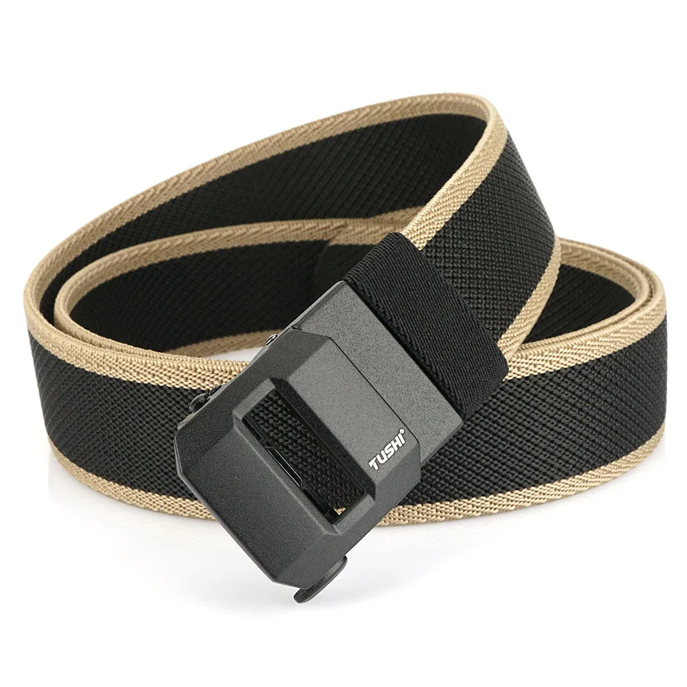 TUSHI New Golf Sports Elastic Belt Tactical Belt Metal Automatic Buckle Tough Stretch Nylon Men Military Belt 120-150CM Big Size
