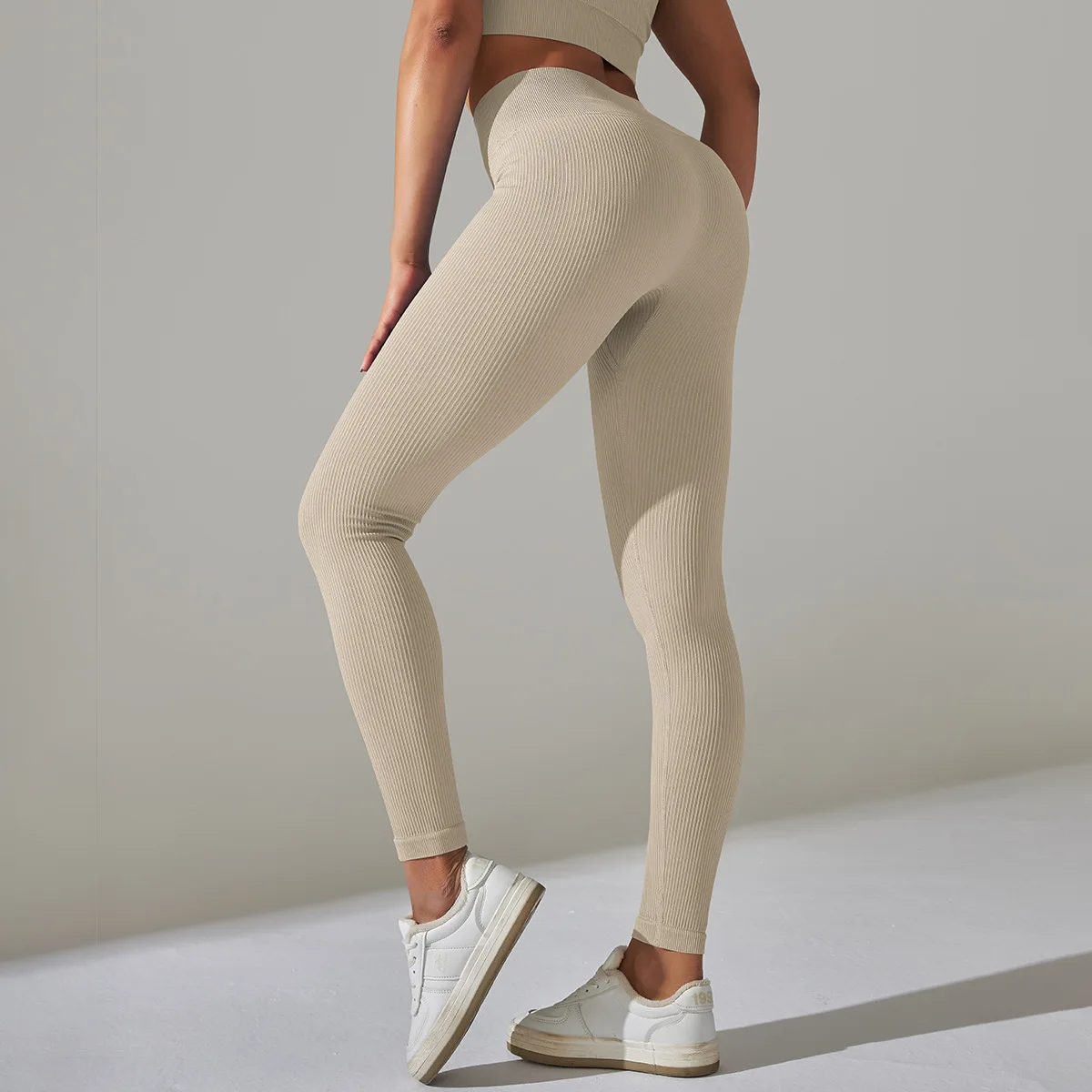 Pantaloni da Yoga senza cuciture a coste da donna Leggings da palestra a vita alta Sport Fitness Legging Tummy Control collant da corsa per donna