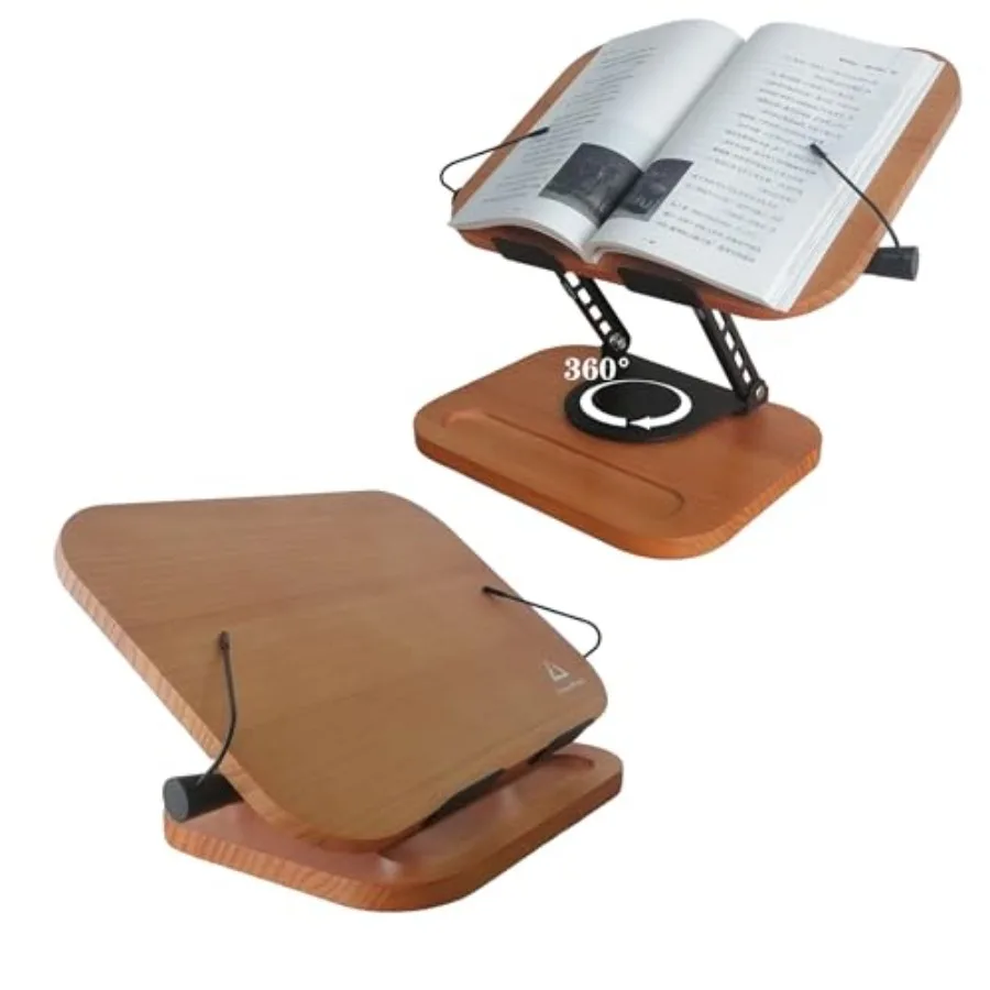 

Вращающаяся на 360° подставка для книг из массива дерева – регулируемая по высоте и углу наклона, со встроенным лотком для хранения, складная, для использования без рук (для кулинарных книг/планшетов/на столе/на коленях)