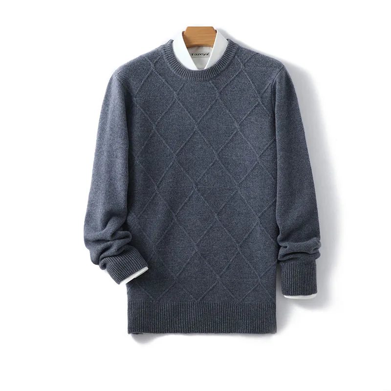 

Кашемировый свитер, мужской свитер с круглым вырезом, зимний утолщенный мужской пуловер из 100% чистой шерсти с бриллиантами, однотонный повседневный базовый свитер