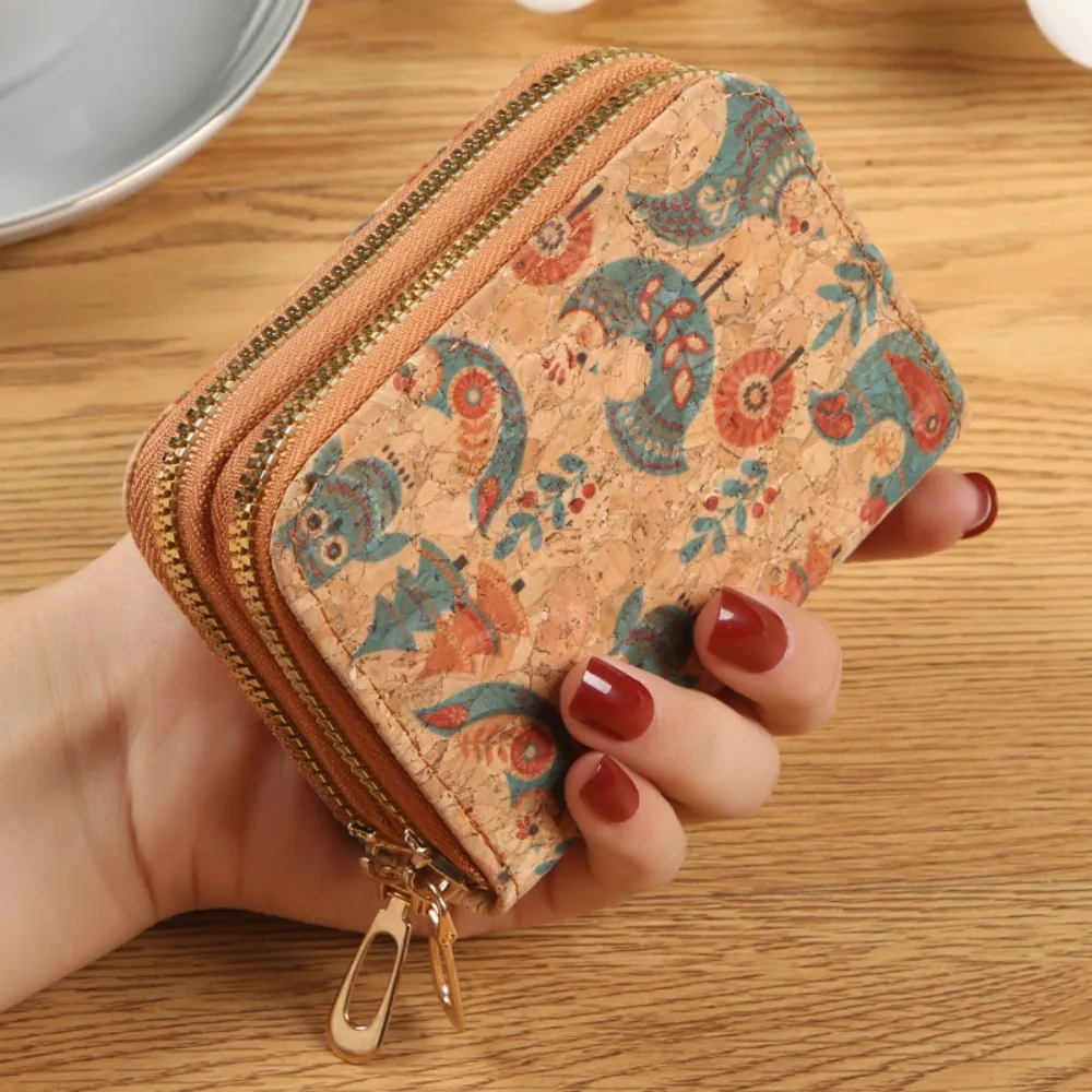 

New PU Leather Short Wallet Printed Double Zipper Card Holder Money Bag Women
