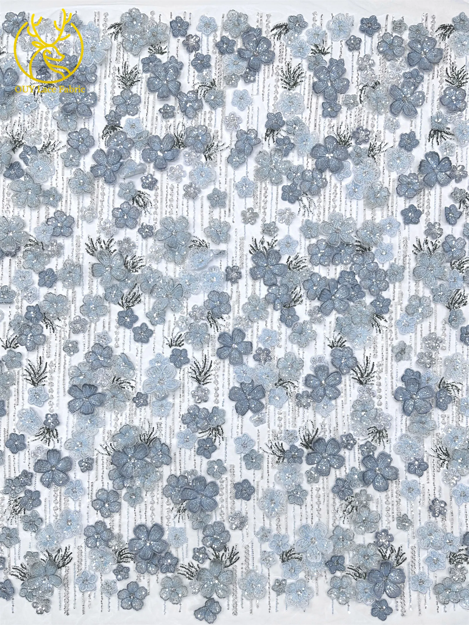 Maßgefertigter Luxus 3D Handbestickter Blumen-Spitzenstoff Hochwertige Afrikanische Perlen-Pailletten-Spitze für Hochzeitskleider und Näharbeiten – Detail 8
