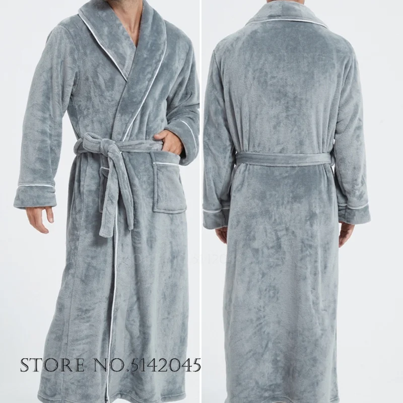 Autumn Winter New Male Sleepwear Long Robe Kimono Gown Thicken Warm Coral Fleece Bathrobe Home Clothes Loose Lingerie Loungewear