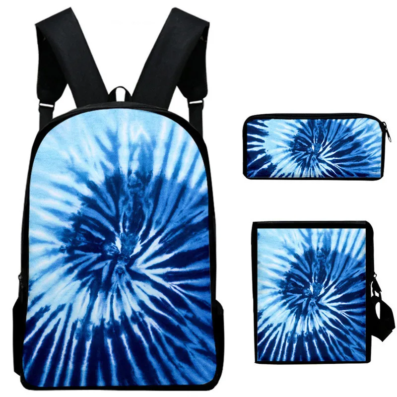 Harajuku Tie Dye Colorful Psychedelic 3D Print 3pcs/Set School Bags Laptop Daypack Backpack Inclined shoulder bag Pencil Case