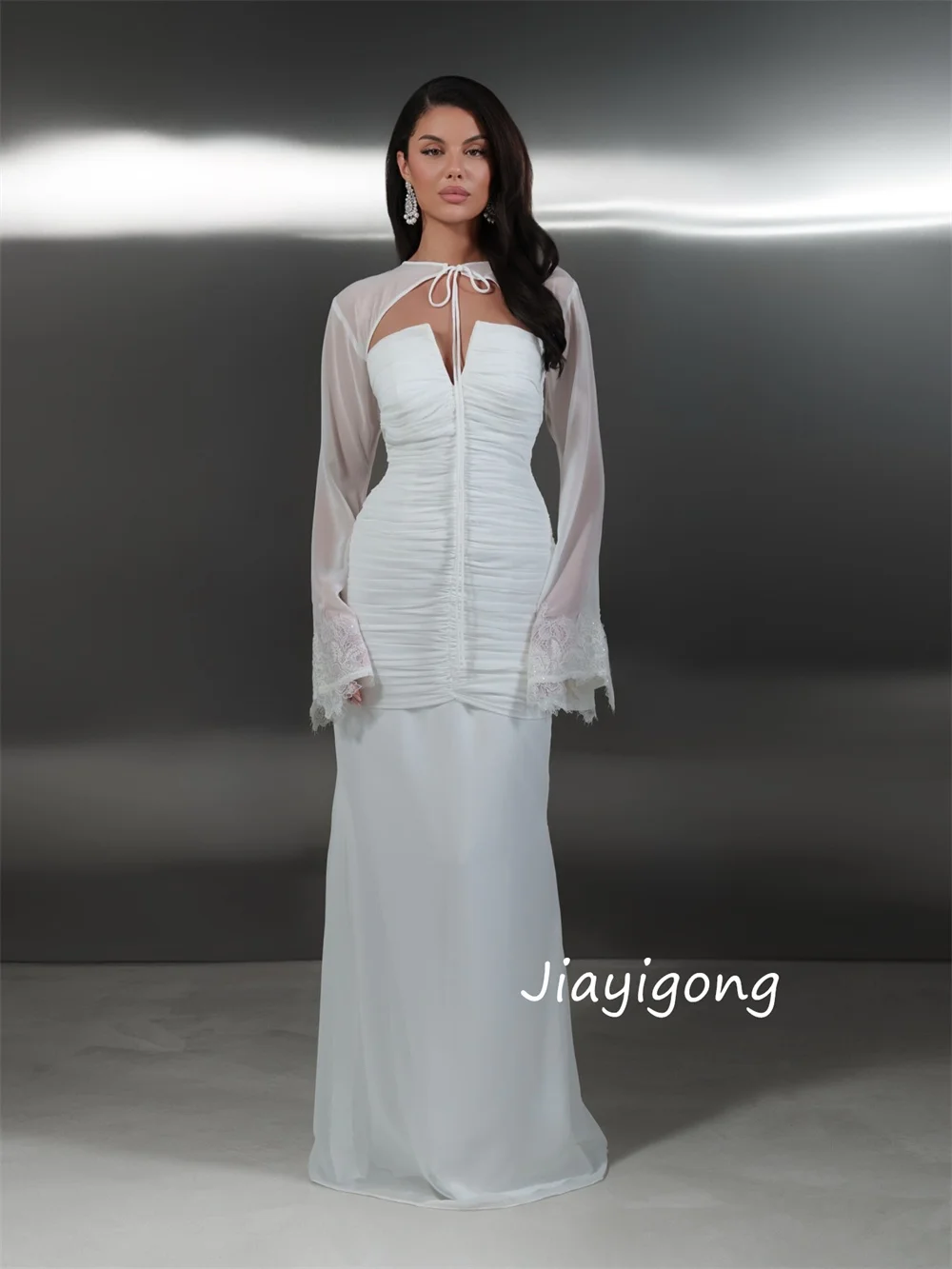 تخصيص النمط الصيني الشيفون الطية حورية البحر فساتين طويلة حمالة مفصل مناسبة حفلة موضة رائعة #2