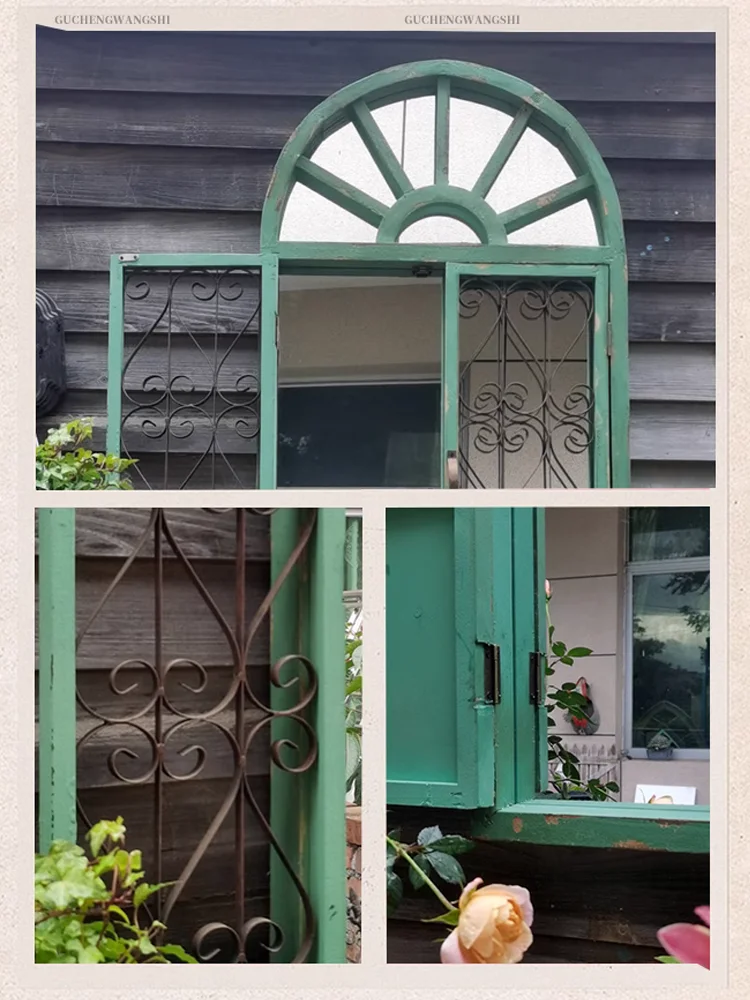 Handmade Vintage Window Mirror with Arched Top