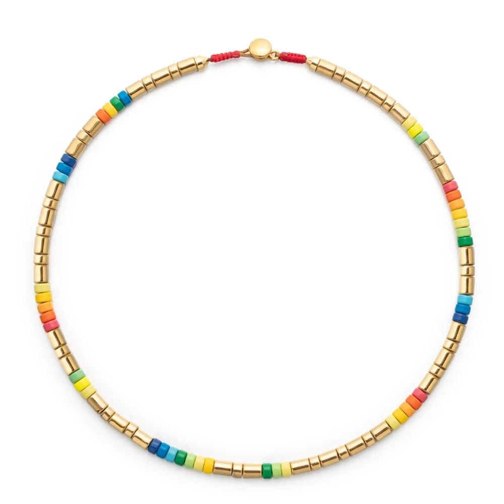 

2023 New Design 2X8MM Gold Color Beads Necklace For Women Colorful Beaded Handmade Necklace For Summer Beads Jewelry