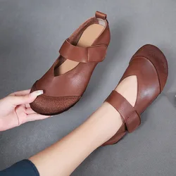 Birkuir Retro Mixed Colors Soft Soles Shoes For Women Hook Loop Slip On Flats Closed Toe Sandals Genuine Leather Lazy Boat Shoes