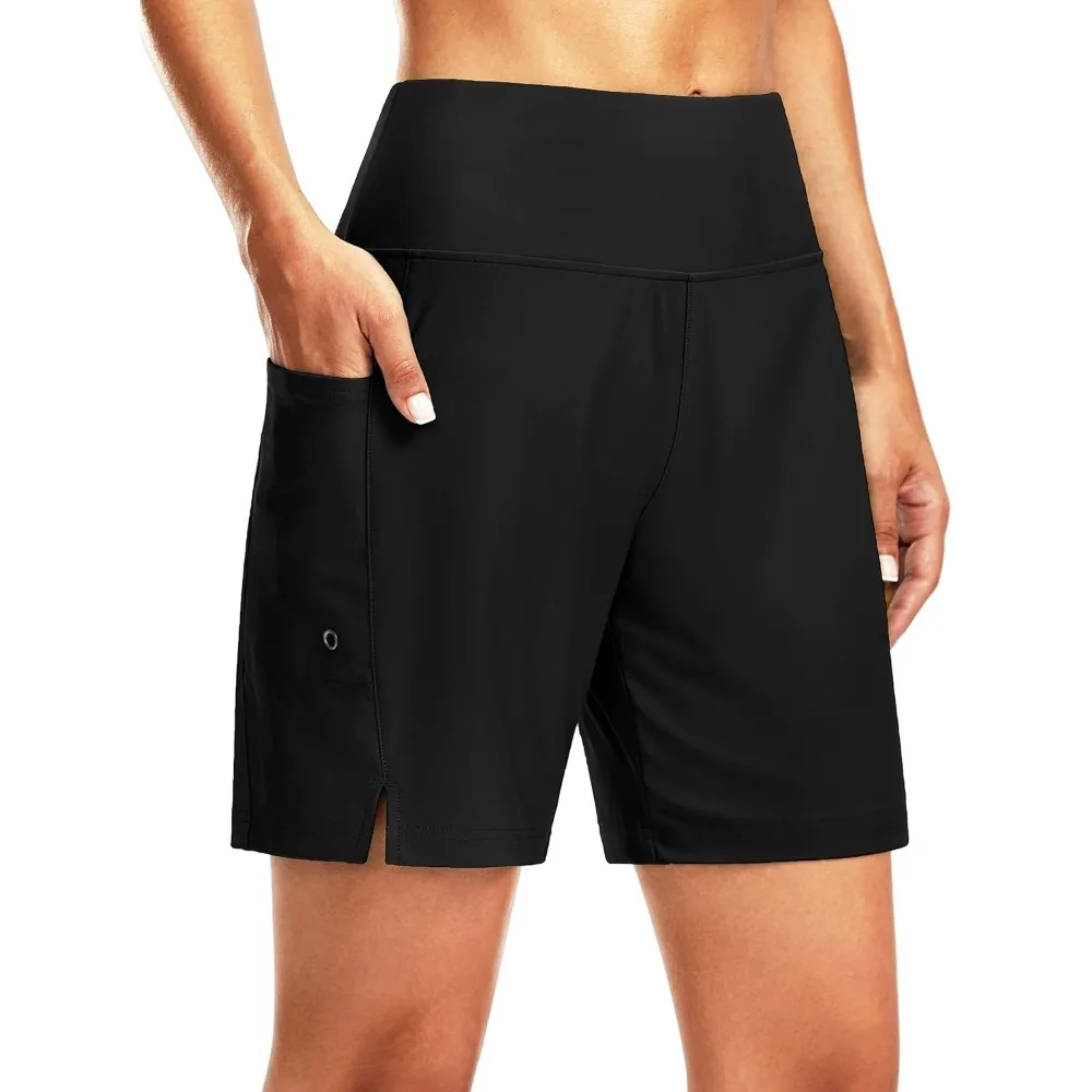 

Women's 7" Long Swim Board Shorts High Waisted Quick Dry Beach Swimming Shorts for Women with Liner Pockets