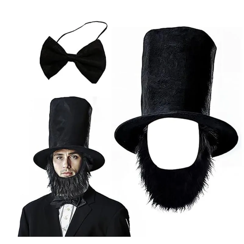 Halloween Black Bow Tie And Big Beard Set Funny Gentleman Hat Gothic Humor Cosplay Prop For Masquerade Party Dress Up