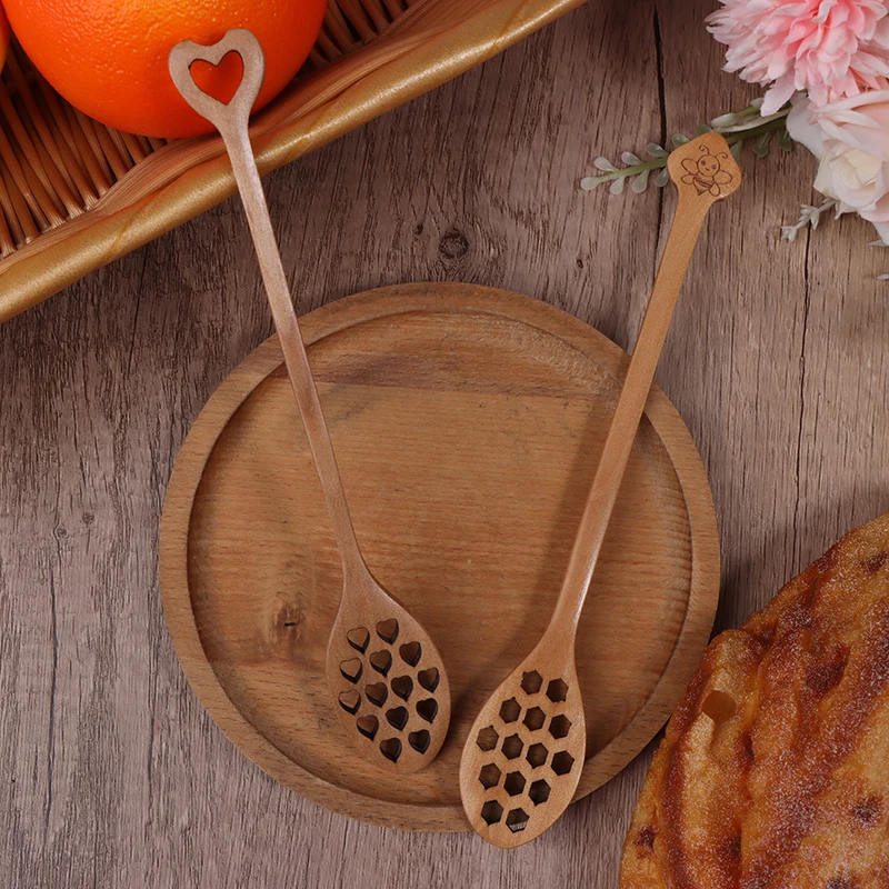 Wooden Honey Spoon Handmade Honey Stirrer Long Handle Cooking Baking Tool Kitchen Tableware Scoop Coffee Honey Tea Spoon Stirrer