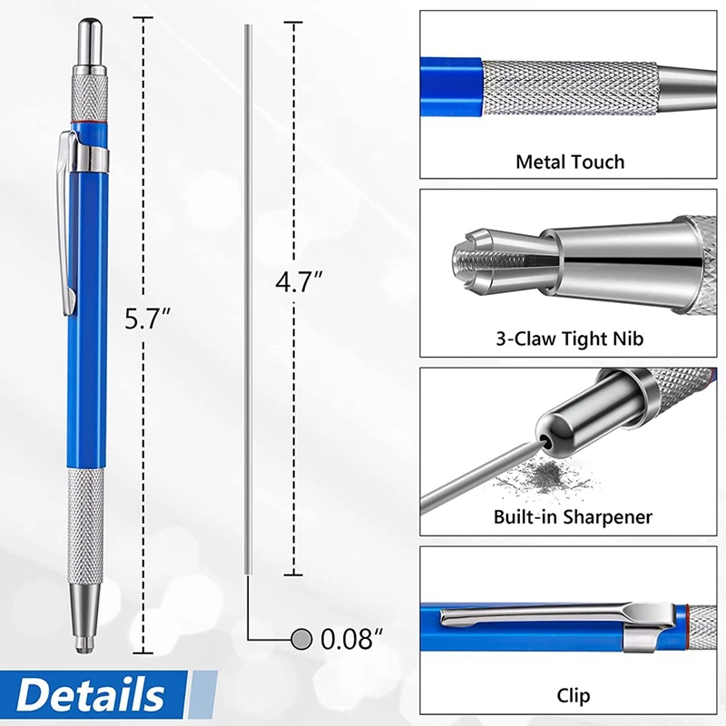 4X Mechanical Pencils Metal Marker With Builtin Sharpener For Pipe Fitter Welder Steel Construction Fabrication