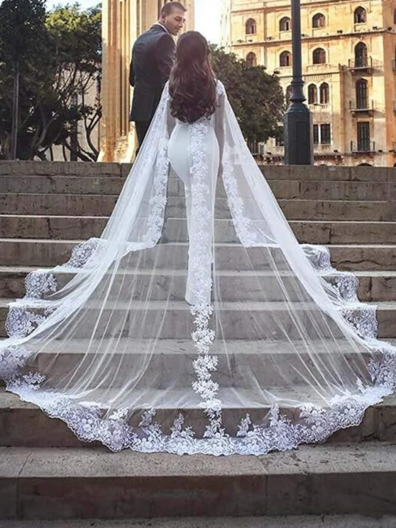 Frauen Schleier Umhang Tüll Spitze Applikation Hochzeit Umhänge Braut Wraps Zug Schals Umhang Hochzeit Zubehör weißen Umhang Bolero