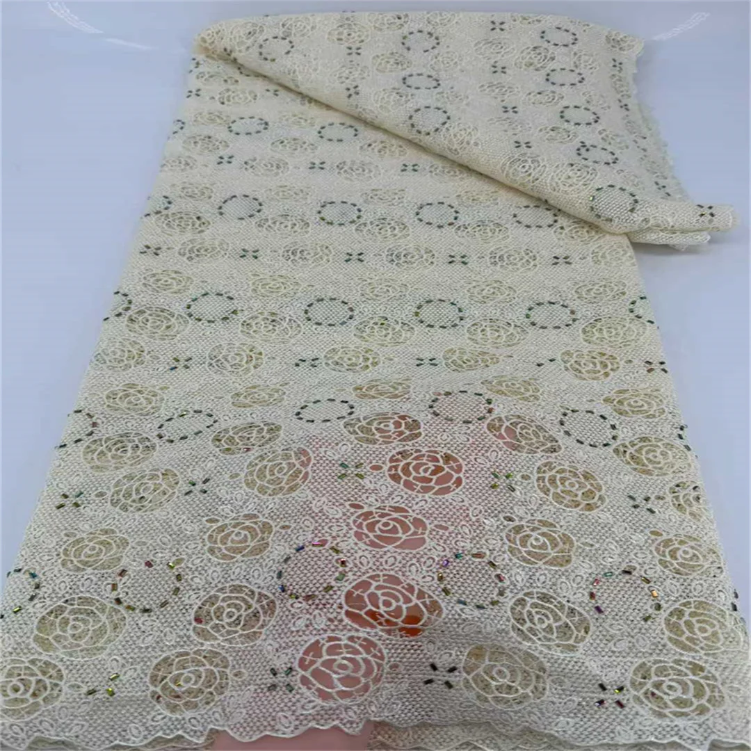 

Кружевная ткань SJ Lace Nigerian Guipure Cord с камнями, 2026, высококачественная африканская вышивка, водорастворимое кружево для пошива женской одежды